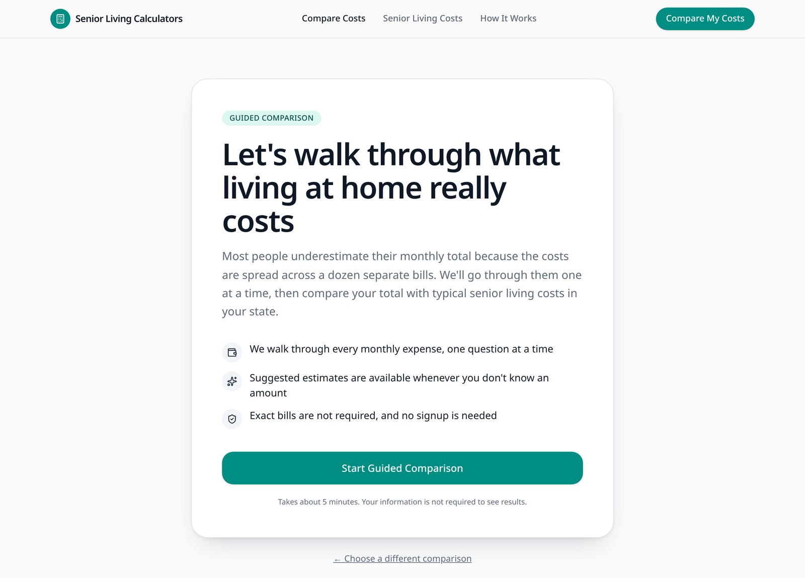Interactive Cost Comparison Worksheet screenshot